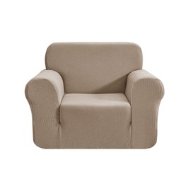 SAMSTEX Stylish 1 Seater Sofa Cover Stretch 1-Piece High Stretch Armchair Cover Machine Washable Non Slip Sofa Slipcovers Thick Soft Armchair Sofa Protector (1 Seater, Taupe)