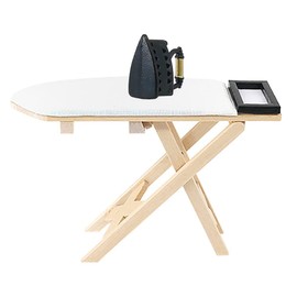 NUOBESTY 1 Set Dollhouse Miniature Iron Ironing Table Playset Mini Ironing Board Steam Iron Model Toy Laundry Room Furniture for DIY Fairy Garden Micro Landscape