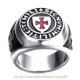 BOBIJOO JEWELRY - Signet Ring Order of the Poor Soldiers of Christ Templar Templi Signum Militi, Steel, No Gemstone