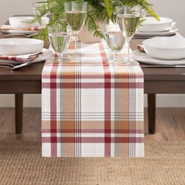 Elrene Home Fashions Seneca Plaid Harvest Fall/Thanksgiving Cotton Console Centerpiece/Table Runner, 13"x90"