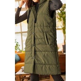 Grlasen Women's Long Quilted Puffer Vest Sleeveless Hooded Button Down Padded Coats Jacket Outerwear with Pockets
