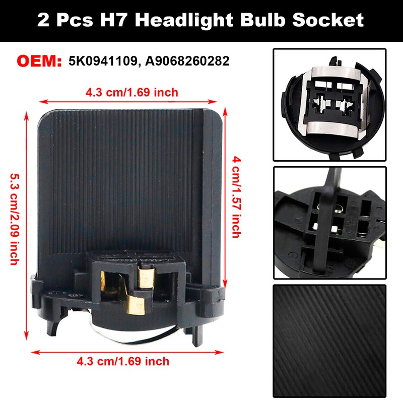Paifeancodill 2Pcs H7 Headlight Bulb Socket Replacement 5K0941109 A9068260282 Compatible