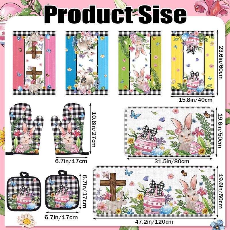 snaxuda 10 Pcs Kitchen Decor Set Bunny Kitchen Towels and