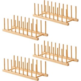 Bamboo Dish Dying Rack - Pot Lid Plate Organizer Holder for Cabinet - Cutting Board Organizer-Plate Rack for Dish, Pot Lid, Bowl, Cup, Cutting Board - Color: Bamboo-set of 4