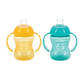 Nuby Two-Handle No-Spill Super Spout Grip N' Sip Cup, 4 Count (Aqua/Yellow)