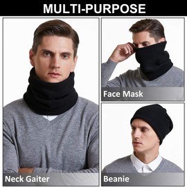 I Kua Fly Thermal Neck Warmer Windproof Fleece Snood for Men Women Multifunctional Neck Gaiter Scarf for Ski Motorbike Cycling (Black)