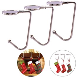 4PCS Christmas Stocking Holders Metal Hook Hanger Stocking Clips Hanging Grip Stocking Hangers for Home Fireplace Christmas Party Decoration