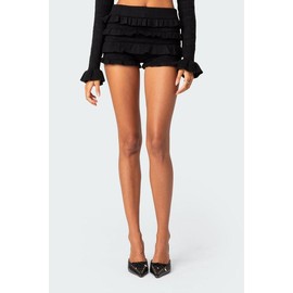 Lindsay Ruffle Knitted Shorts - Color: BLACK, Size: XS/S
