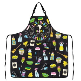 MYSOMY Cleaning Lady Apron with Pockets Cleaning Is My Therapy Apron Cleaning Loves Gifts Housekeeper Appreciation Gifts (Cleaning Apron)