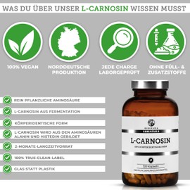 QIDOSHA QIDOSHA? L-Carnosin Kapseln hochdosiert, 120 Kapseln im Apothekerglas, 500mg/Kapsel, vegan, laborgeprueft, deutsche Fertigung