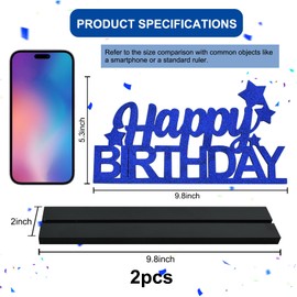DecoGlee Glitter Blue Letter Happy Birthday Sign Centerpieces for Table Birthday Party Supplies Birthday Favor Decoration for 30th 40th 50th 60th 70th 80th 90th 100th Birthday Table Decoration
