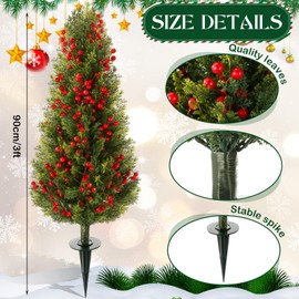 Yunlly 2 Set 3 FT Artificial Cedar Topiary Trees Fake Cypress Trees for Christmas Indoor Outdoor, Faux Evergreen Shrub Bushes Plant UV-Resistant with Spike for Front Porch Garden Decor(Vivid Berry)