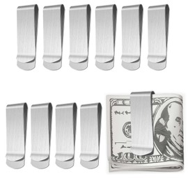 VLYX 10 Pcs Stainless Steel Money Clips, Credit Card Holder Slim Wallet for Women Men - Minimalist Card Clip Wallet, Invoice, Business Card (Silver)