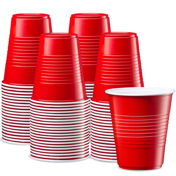 Comfy Package, Disposable Party Plastic Cups [40 Pack - 12 oz.] Red Drinking Cups