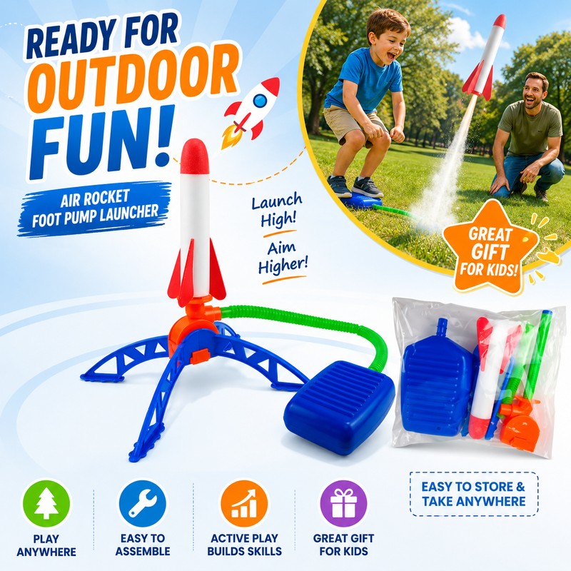 Air Rocket Foot Pump Launcher for Kids – EVA Foam