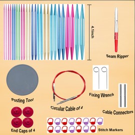 Mdoker 13 Pairs of Aluminum Circular Knitting Needles Set w/Case Interchangeable Knitting Needle with Accessories Circular Knitting Needles Size 2.75mm-10mm for Brginner & Experienced Knitting Lovers