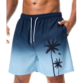 Danfiki Swimming Shorts Men Swim Trunks Board Beach Quick Dry with Mesh Lining Zip Pockets Blue