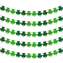 5PCS St Patricks Day Decorations, Paper St.Patrick's Day Banner, Plaid Clover Banner St Patricks Day Party Supplies