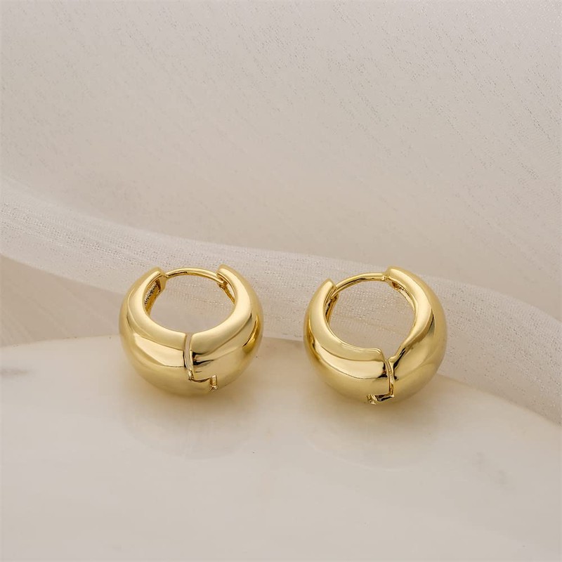Chunky Thick small Gold Hoop Earrings for Women Girls -
