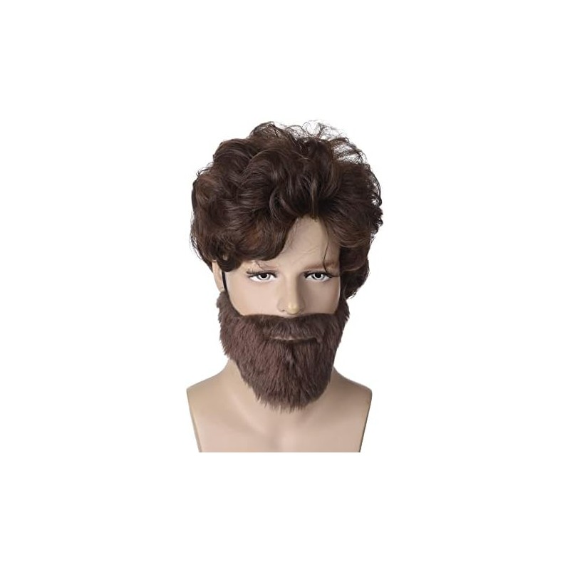 Peluca de Halloween con tupé marrón rizado y peludo para