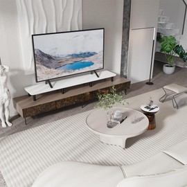 WEGASTU Dual Monitor Stand Riser 43.7 inch Large Extra Long Monitor Stand Riser Wide TV Stand Riser Monitor Stand for 2 Monitors Wood & Steel Leg Desktop Riser Desk Organization Home Office (White)