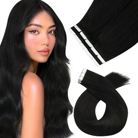 Moresoo Tape-In Extensions Real Hair Black Hair Extensions Real Hair Tapes Tape Invisible Extensions Tape in Real Hair Remy Natural Black #1B Straight Thick Hair 10 Pieces 25 g 45 cm