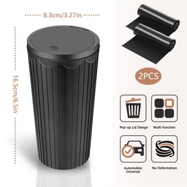 AiQInu Car Bin with Lid, Mini Portable Car Bin with 2 Rolls of Bin Liners, Waterproof and Odour-Inhibiting, Practical Mini Bin for Cars, Office, Bedroom