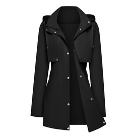 Mixxmix Womens Rain Jackets Waterproof with Hood Long Raincoat Windbreaker Lightweight Travel Outdoor Jackets Black S