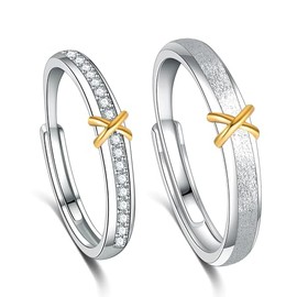 Anillo de Plata TREENEST Anillo para Parejas Ajustable con Circonita Cúbica, Destinos Entrelazados, Hombres y Mujeres Tamaño Universal 30076