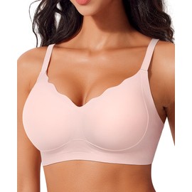 SINFLA Women's Seamless Bra Without Underwire Large Breasts Strong Hold Bra Bustier Padded Soft Comfit Bra Non-Wired Push Up Seamless Bras Bralette, pink, XXL