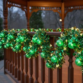 Jasneniebo 20FT St Patrick's Day Garland Lights, Plug in Outdoor Green Global String Lights and Tinsel Shamrock Garland Set, Parallel Connectable for Home Garden Irish Saint Patrick Party Decorations