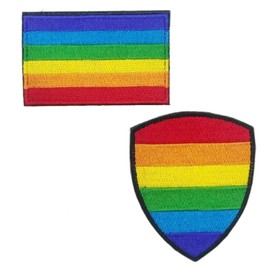 BQTBQT - Paquete de 2 parches bordados con bandera de arco iris del orgullo rectangular y escudo en forma de emblema táctico LGBTQ Pride Parches para mochila militar, sombrero y chamarra