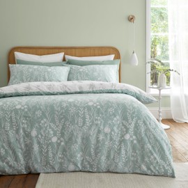 Bianca Wild Flowers 200 Thread Count Cotton Single Duvet Cover Set with Pillowcase Green