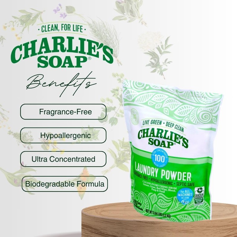 Charlie’s Soap Laundry Powder (100 Loads, 2 Pack) Hypoallergenic Deep