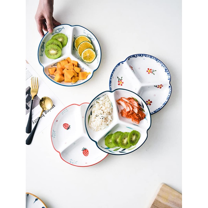 Bicuzat 1 PCS Ceramic Portion Control Plate Divided Plate Dessert