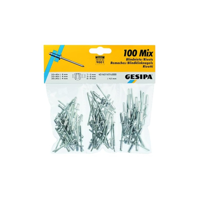 Gesipa 639.11 Blind Rivet Assortment, Pack of 100