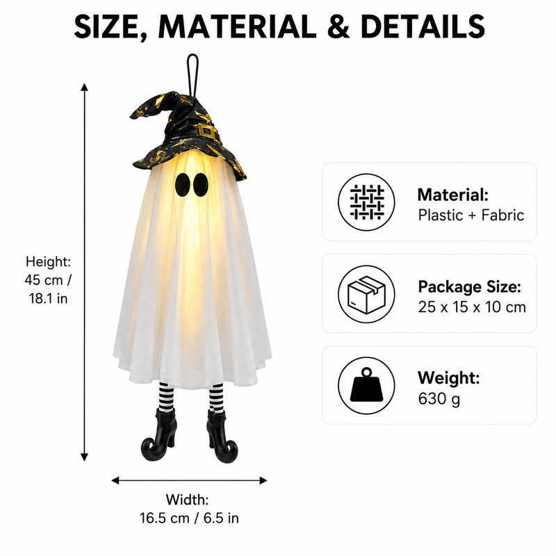 LED Light-Up Hanging Halloween Ghost Decorations – Spooky Floating Witch
