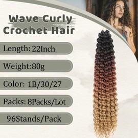 FANWYFYU 8 Packs Kinky Curly Wave Small for Women 18 Inch Soft Deep Wave Synthetic Crochet Hair Twist Boho Curly Braiding Machine Made Feather Hair Extension. (1B/30/27, 22 Inches)