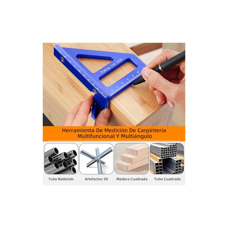 Regla triangular de inglete de aleación de aluminio de 45/90