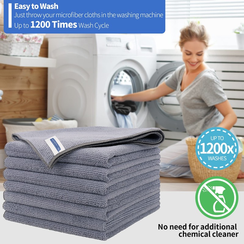 HOMERHYME Microfiber Cleaning Cloth, Premium 8 Pack Cleaning Towels, Lint-Free