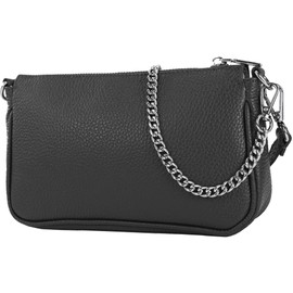 modamoda de - T237 - Shoulder Bag Small Small Made of Italian Leather, black