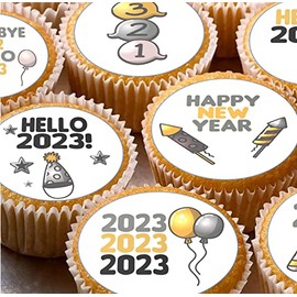 24 edible PRE CUT Happy New Year kids childrens party decoration cupcake toppers on wafer rice paper