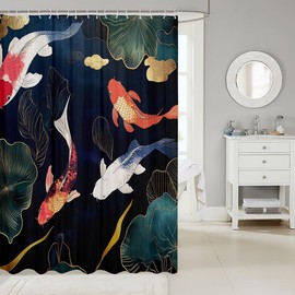 jejeloiu Koi Fish Shower Curtain 72"x72" Japanese Style Bath Curtain for Boys Girls Teens Ocean Marine Bathroom Shower Curtain Set Waterproof Japanese Ukiyoe Kids Bathroom Accessories