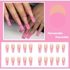 Long Coffin French Tip Press-On Nails - Pink Glossy Salon