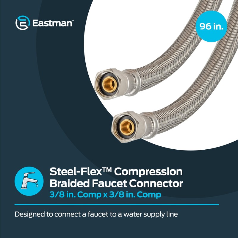 Eastman 48082 Stainless Steel Supply Connector, 3/8" COMP x 3/8"
