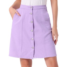 Allegra K Women's Summer Denim Skirt with Pockets Button Front Casual Short Skirts Light Purple Medium