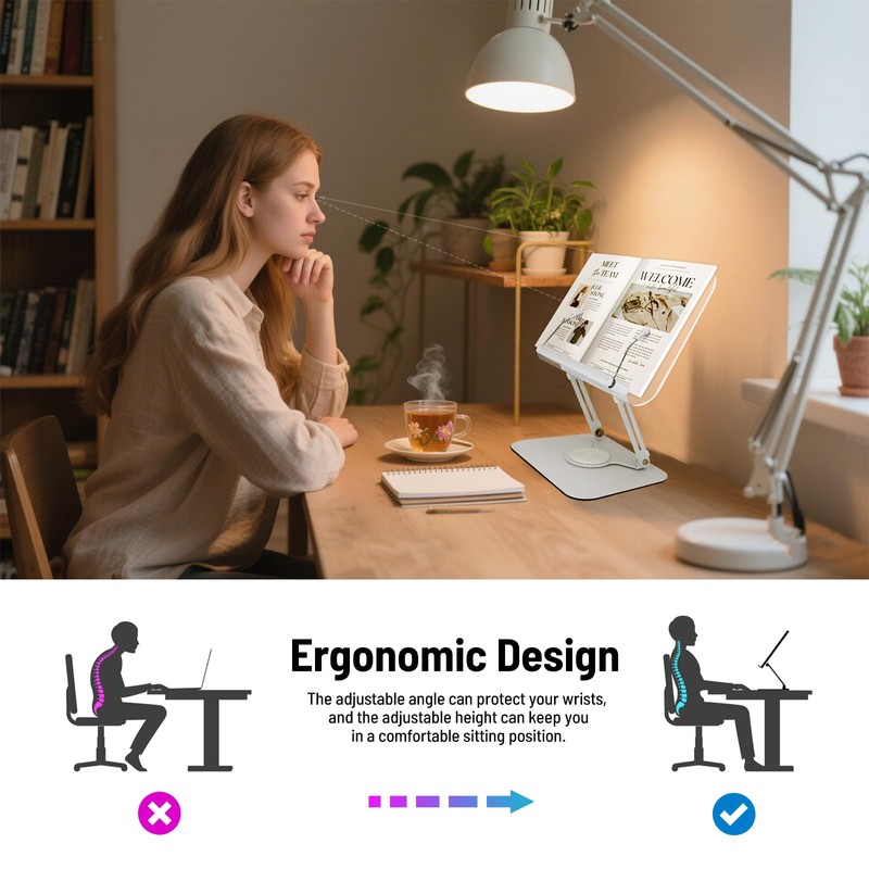 Acrylic Book Stand for Reading Hands Free - Adjustable 360°