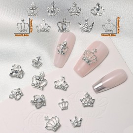 Crown Nail Charms, Pack of 36 Rhinestones Crown Nail Gemstones, Silver Alloy Nail Art Decorations, Nail Accessories for Women and Girls, Manicure Design, DIY Crafts