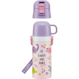Skater SKDC3-A Children's Water Bottle, 2-Way Direct Drinking, 14.2 fl oz (420 ml), Cup Drink, 11.8 fl oz (350 ml), Happy & Smile, Girls, Small Capacity, Stainless Steel, Thermal Insulated