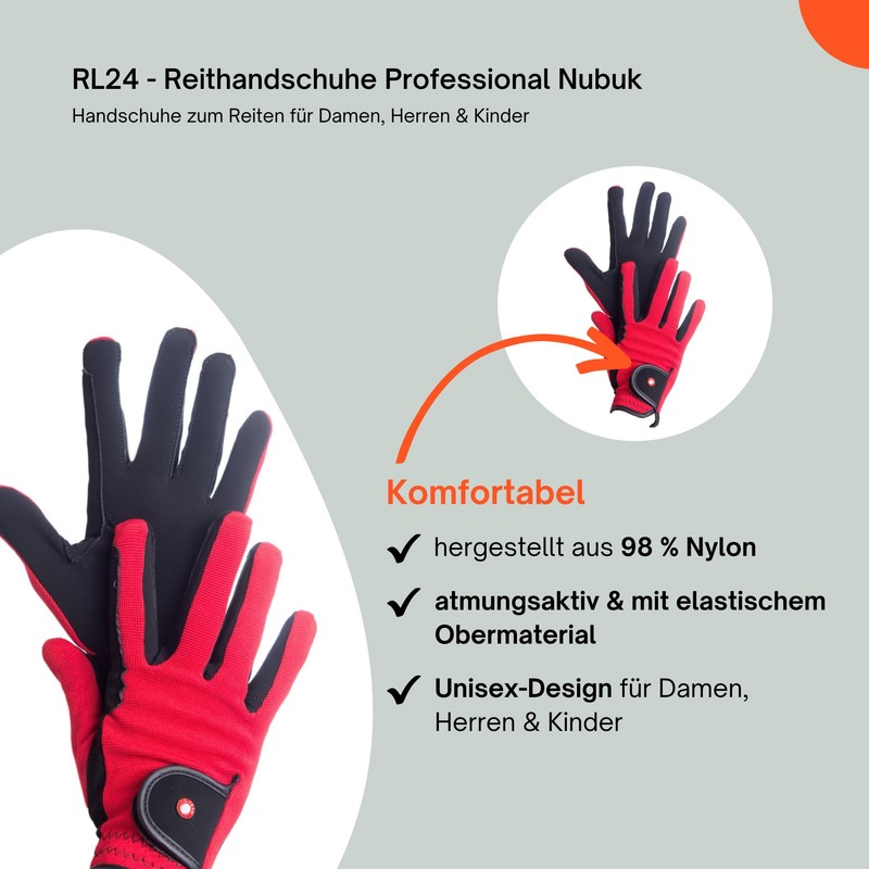 HKM by Reiterladen24 Professional Riding Gloves, Nubuck Imitation Leather, m